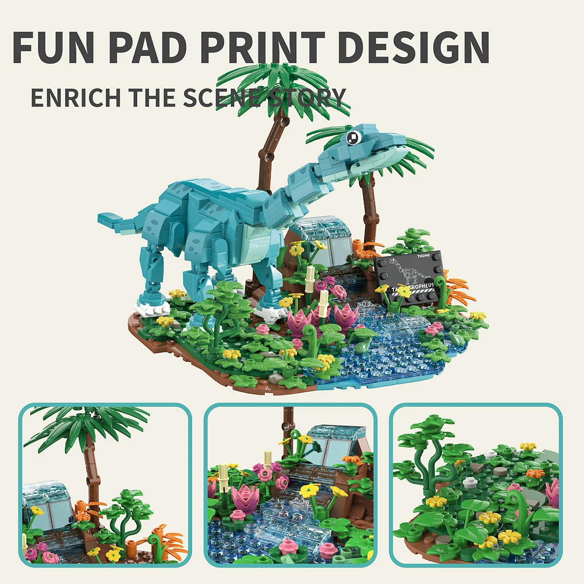 숲의 강변 브라키오사우루스 블록, 정글에서 치유의 세계를 창조하다