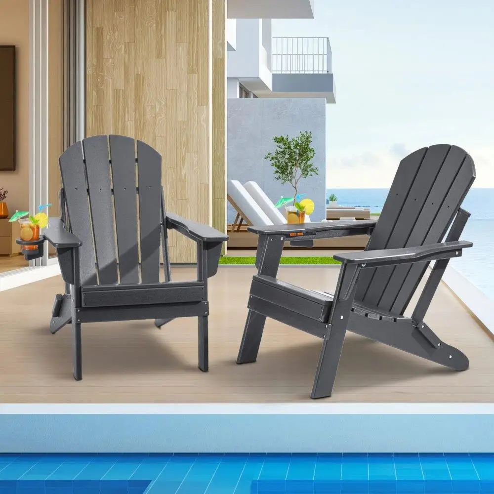 

Plastic Folding Chair Set of 2 All-Weather Fire Pit Set Gray Color