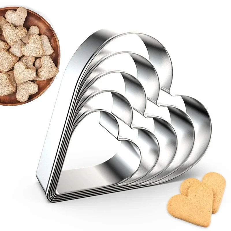 Stainless Steel Love Cookie Cutter Set Heart Shaped Fondant Bread Biscuit Molds for Valentines Day Gifts Cake Decor Baking Tools