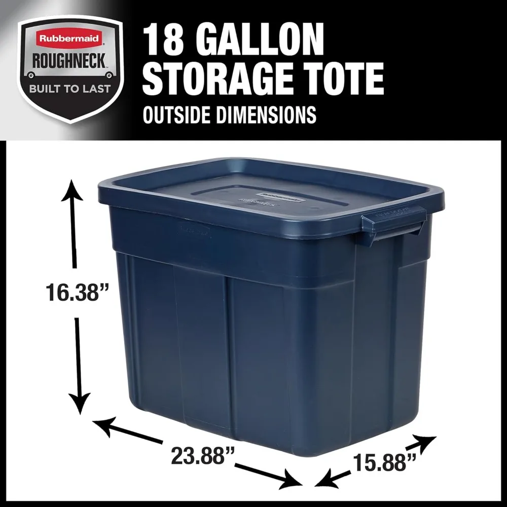 6 Pack, Made in USA, Dark Indigo Metallic, Rugged Plastic Stackable Storage Bins with Lids and Handles