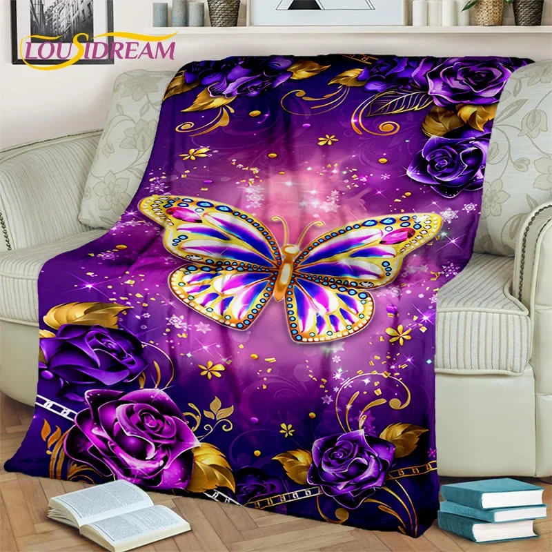 Dream Butterfly Flower Cartoon Blanket,Soft Throw Blanket for Home Bedroom Bed Sofa Picnic Travel Office Rest Nap Cover Blanket