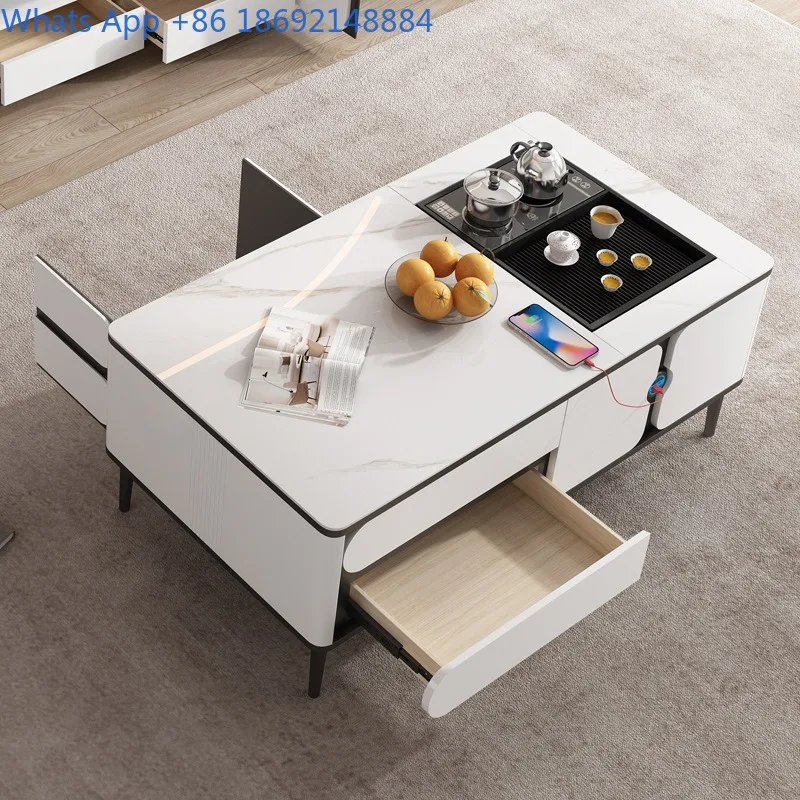 

Italian Style Rock Plate Coffee Table TV Cabinet Combination Living Room Office Electric Lifting Kung Fu Tea Making Table