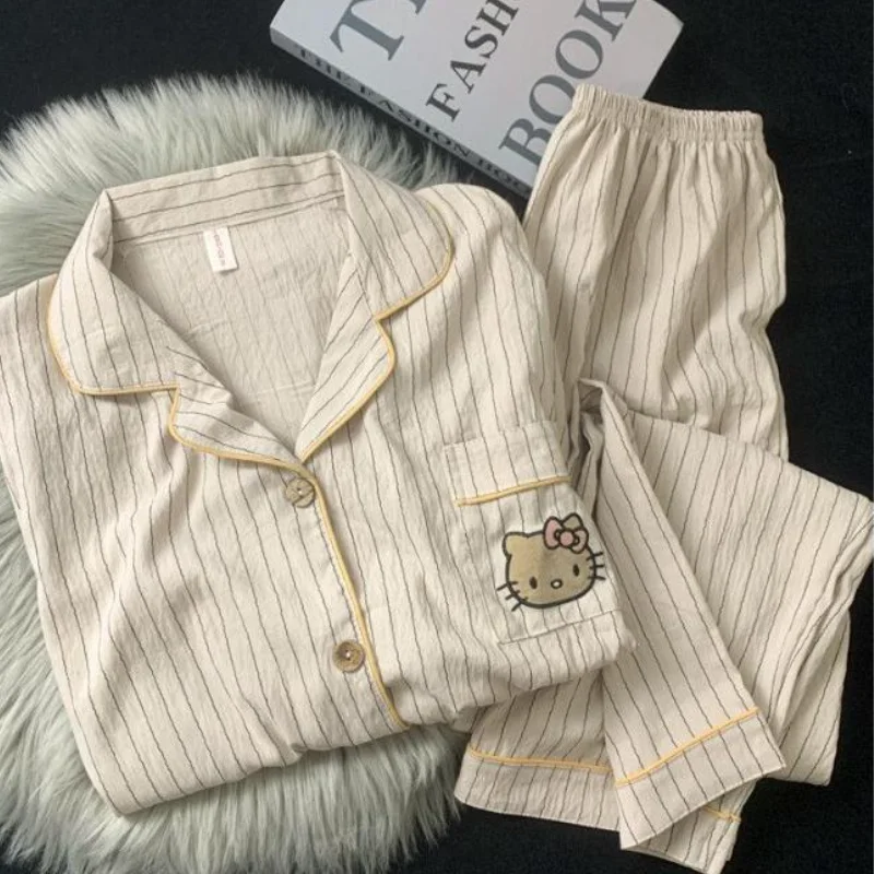 

Sanrio Hello Kitty Girl Pajamas Set Cloud Cotton Homewear Wearable Outside Cartoon Sweet Long Sleeve Long Pants Nightwear Set