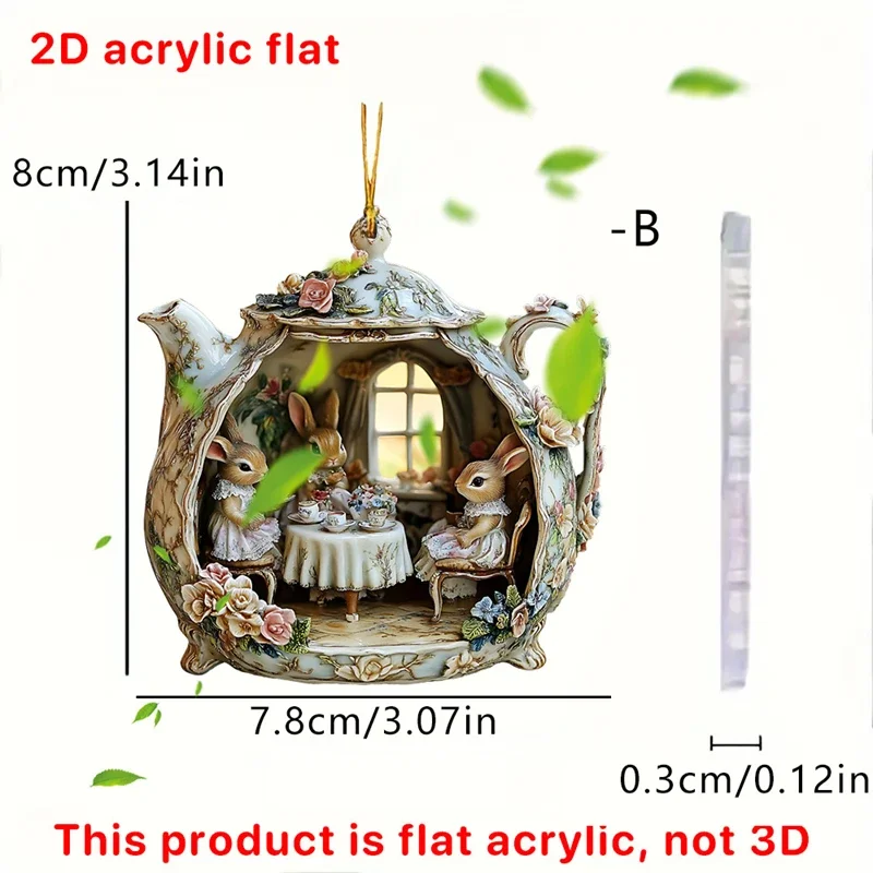 أرنب في فنجان الشاي المنزل الدافئ 2D الاكريليك قلادة ظهره قلادة سيارة الداخلية قلادة الزجاج الملون نافذة الشنق الطيور لونز #6