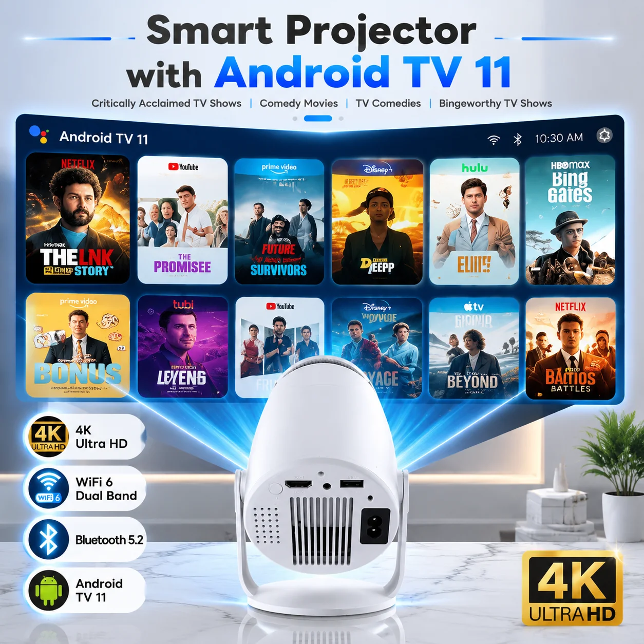 mini-proyector-android-tv-11-wifi-6-bluetooth-52-720p-nativo-compatible-con-4k-rotacion-de-180°-cine-en-casa-portatil
