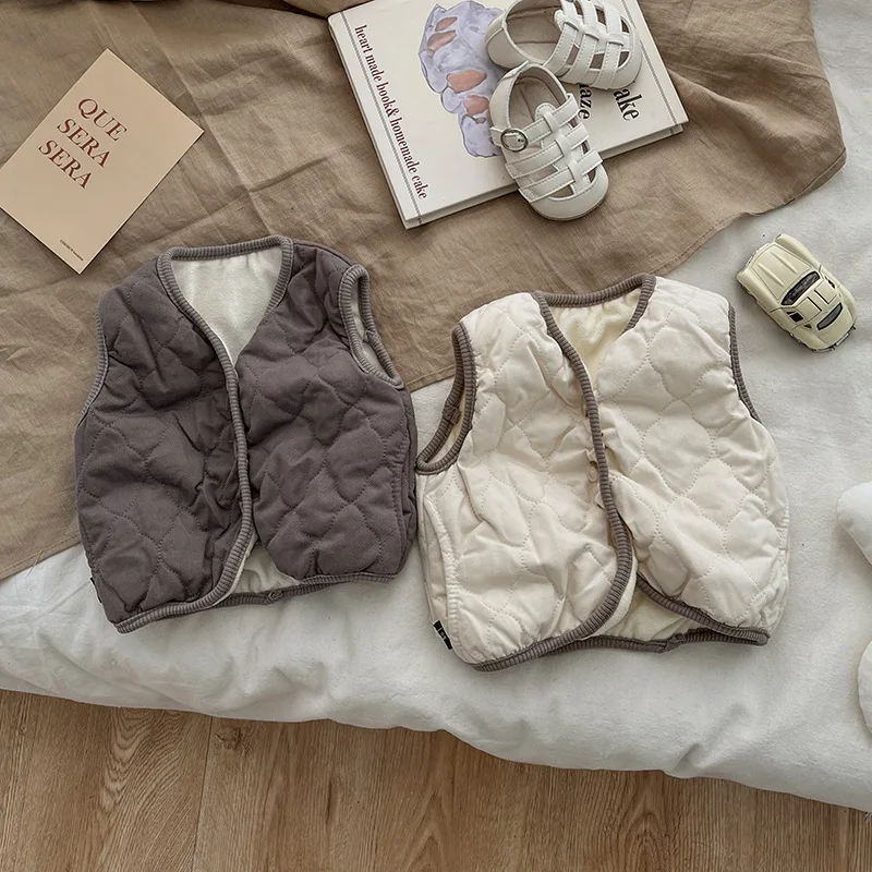 2025 Autumn Winter Kids Waistcoats Thicken Cotton Warm children's Clothing Warm Vest Practical Solid Color Windproof Vest