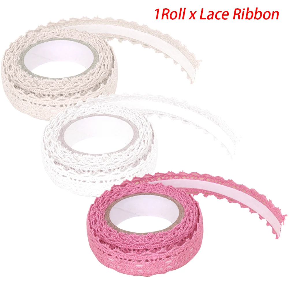 ริบบิ้นลูกไม้ประดับกล่องเอนกประสงค์งานแต่งงานของขวัญอเนกประสงค์สองด้านผ้าประดับบ้านเทปผ้าตัดผ้าติดเองงานฝีมือแบบ DIY