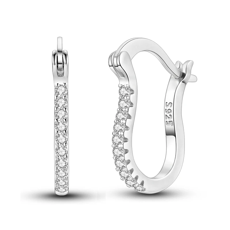 Luxury 925 Sterling Silver Sparkling Horseshoe Hoop Earrings For Women Fine Birthday Jewelry Gifts