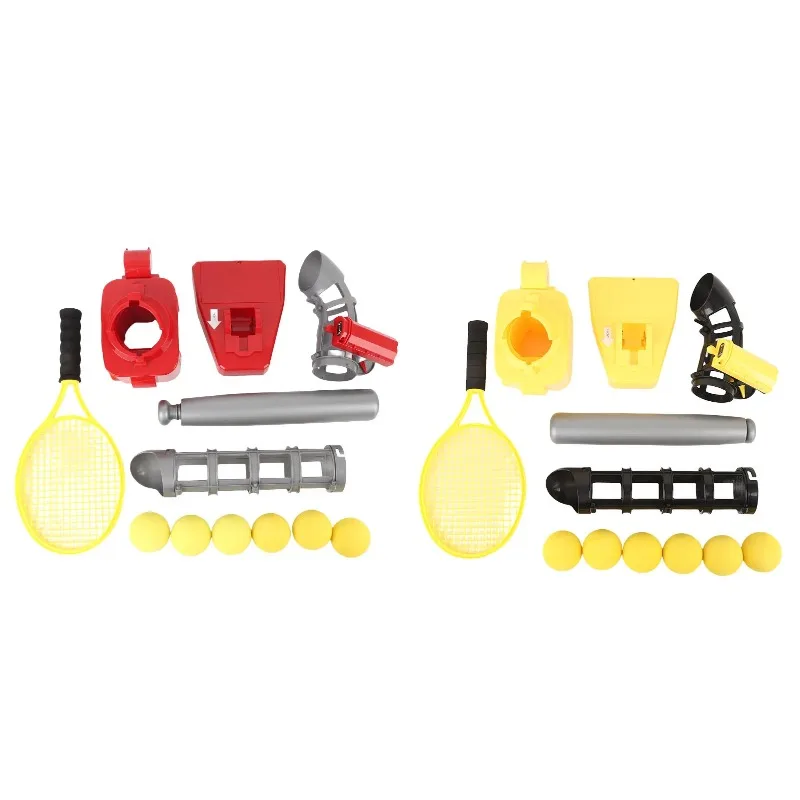 2 in 1 Baseball Tennis Pitcher Auto Pitching Machine Set with Baseballs Bat Tennis Racket Boys Girls Indoor Outdoor Sports Game