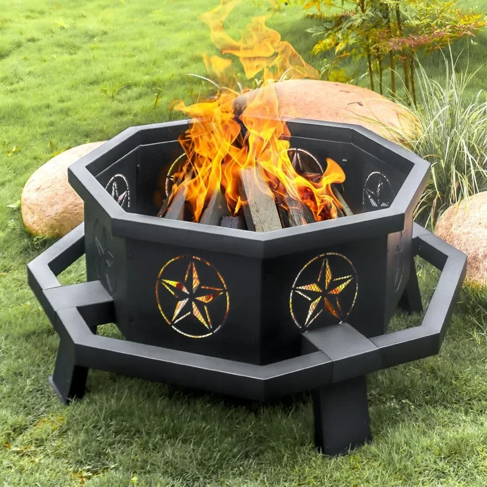 

43" Octagonal Wood Burning Fire Pit – Outdoor Bonfire Pit for Camping, Backyard & Patio Use with Sturdy Metal Frame