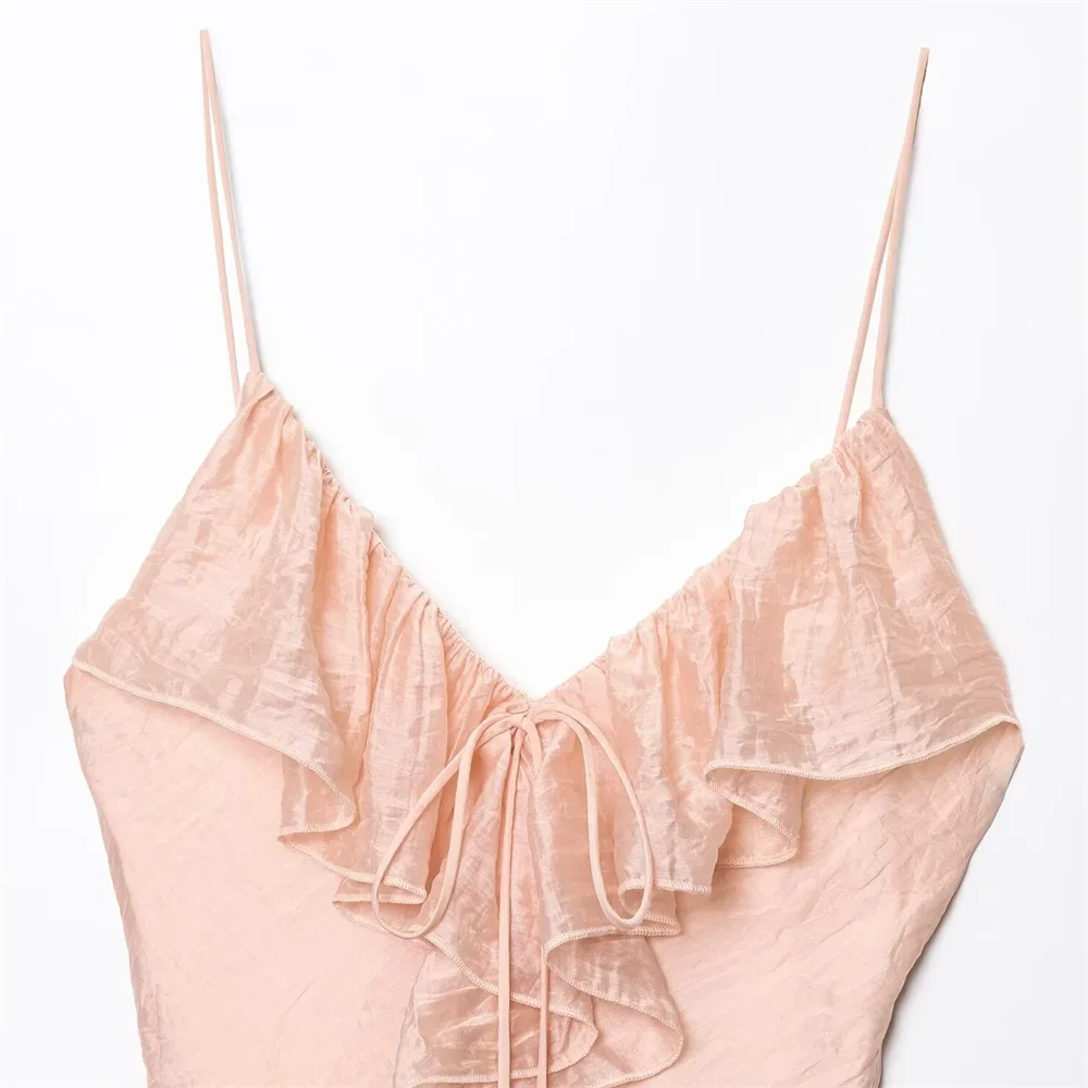 Feminino francês em camadas lingerie decorativa estilo midi camisola vestido verão nova cor sólida magro ajuste vestido