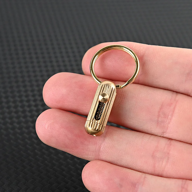 Brass Mini Capsule Push Knife Key Chain Pendant Men Portable Express Delivery Knife Function Key Ring Push Pull Pocket Knife