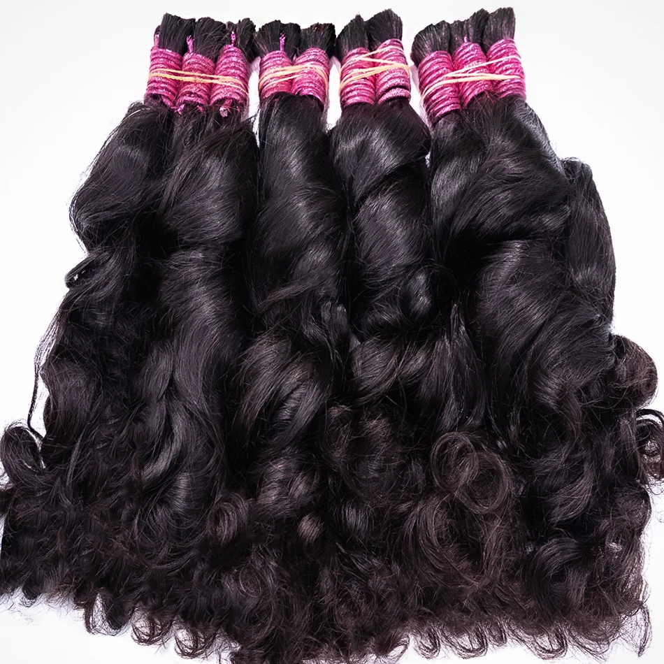 Human Hair Bulk For Braiding Loose Wave No Weft Double Drawn Fuller Tail Burmese Boho Braids Human Hair Extensions Wholesale