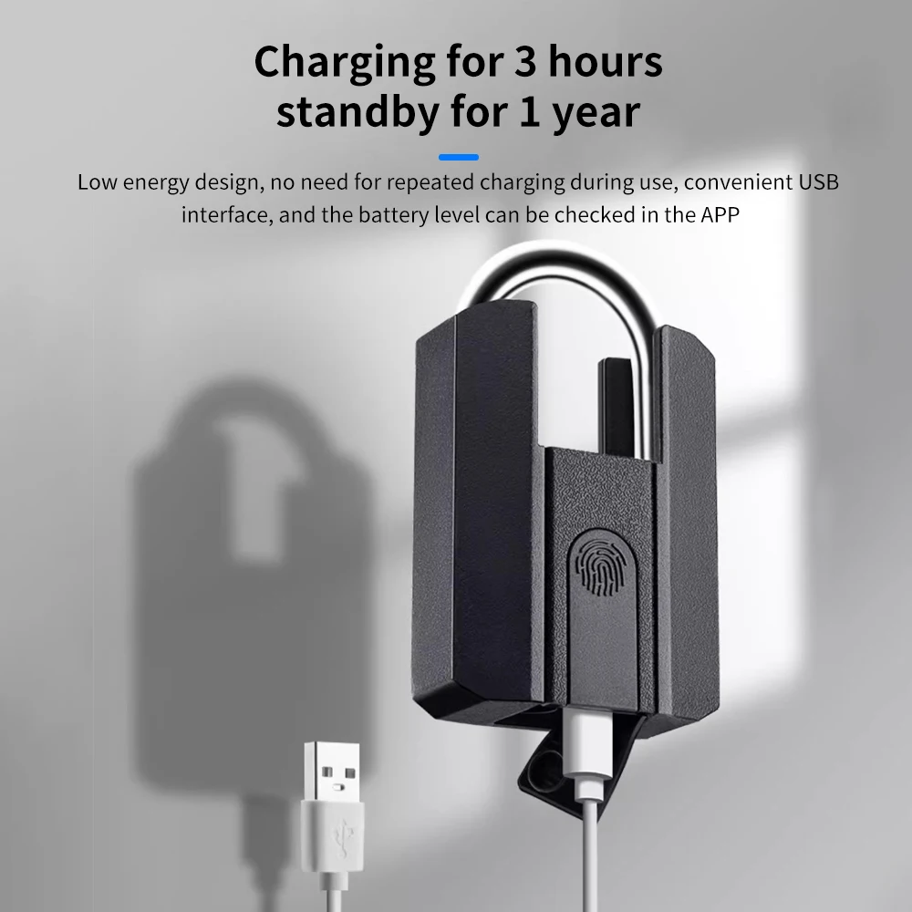 

Biometric Fingerprint Padlock IP67 Waterproof Smart Keyless Pad Lock TTlock App Control Anti-Cutting High Quality Gym Lock