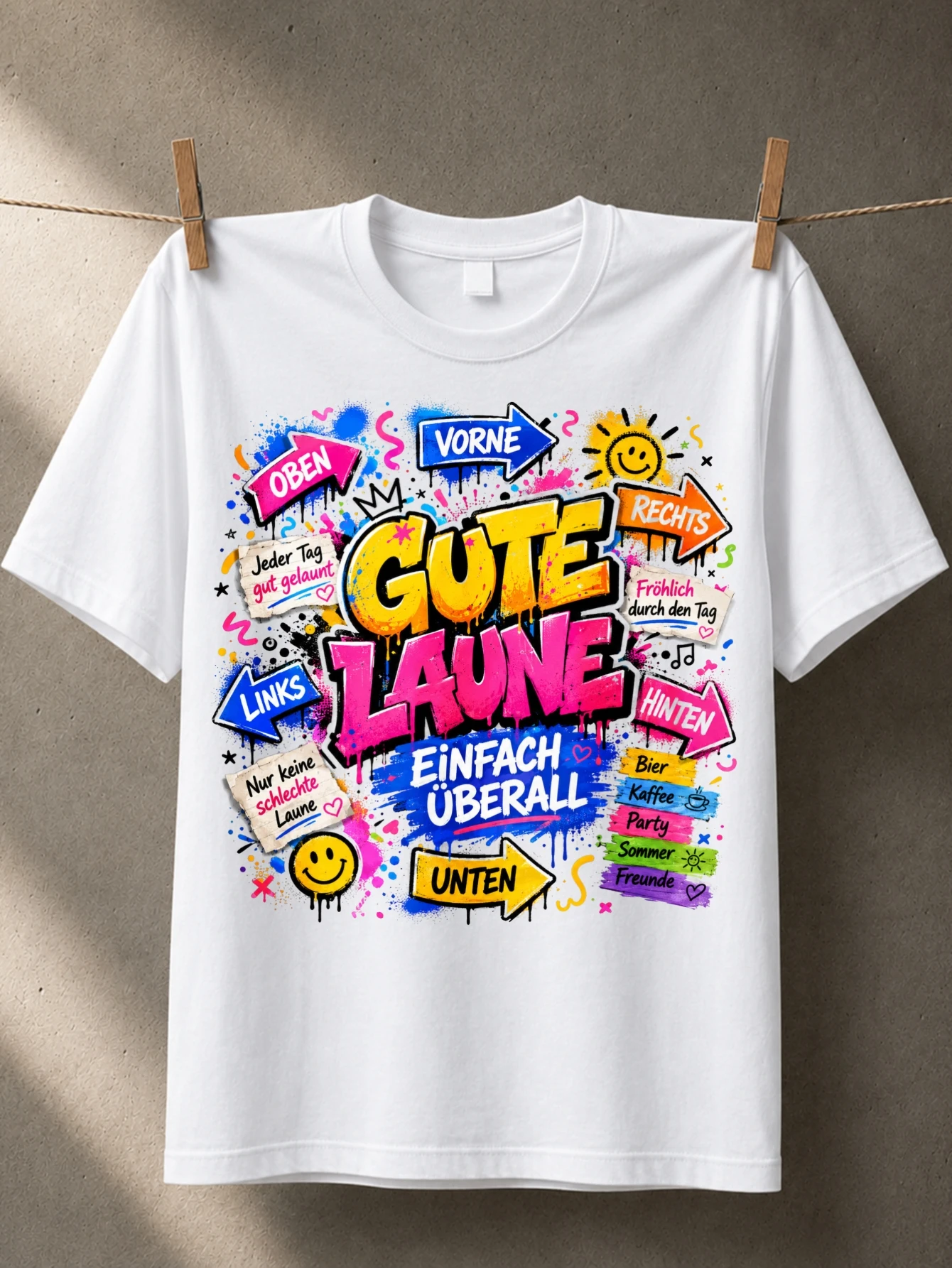 Gute Laune Einfach uberall with bright arrows SM I LEYs coffee beer summer and party doodles in  Unisex All T-Shirt