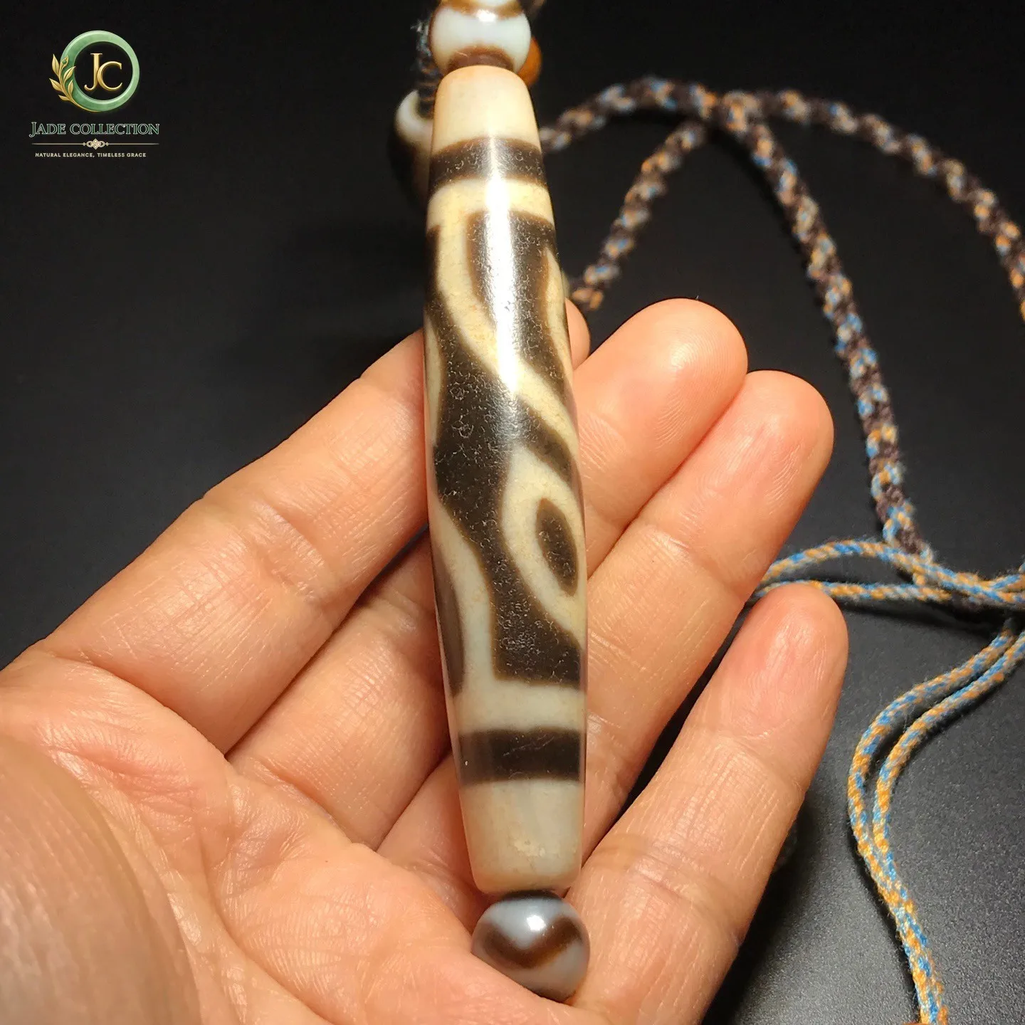 Unique Tibetan Old Agate Dzi 4 Eyes Bead Necklace J0401