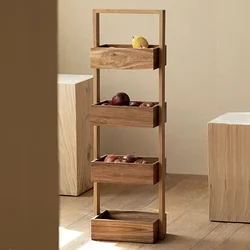 Wood 4 Tier Towel Rack Shelf Wooden Multi-storey Kitchen Bathroom Storage Shelf Snacks Fruit Vegetable Storage Basket