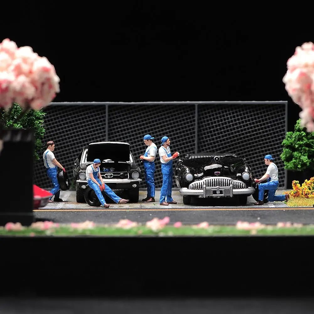 

1/64 миниатюрный механик, ремонтный магазин, транспортные средства, модель гаража из смолы, фигурка автомобиля, реквизит для сцены, диорама