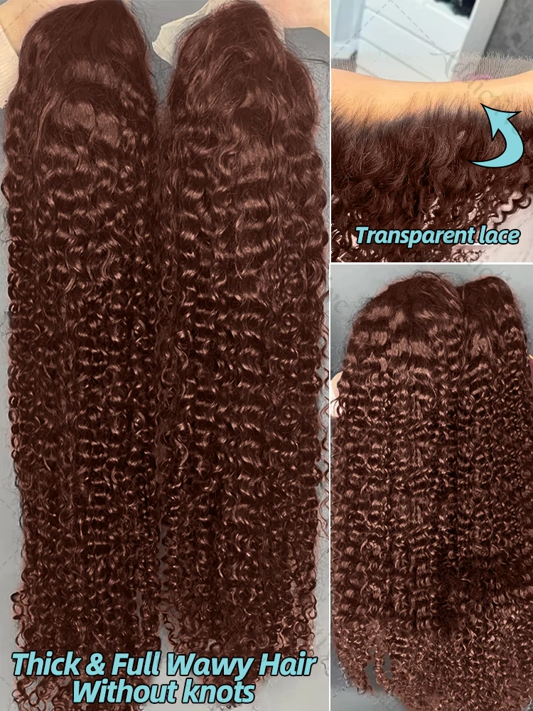 250% Chocolate Brown Deep Wave 13x6 Lace Front Wig Human Hair For Women 30 Inch Water Curly Brazilian 13x4 HD Lace Frontal Wigs