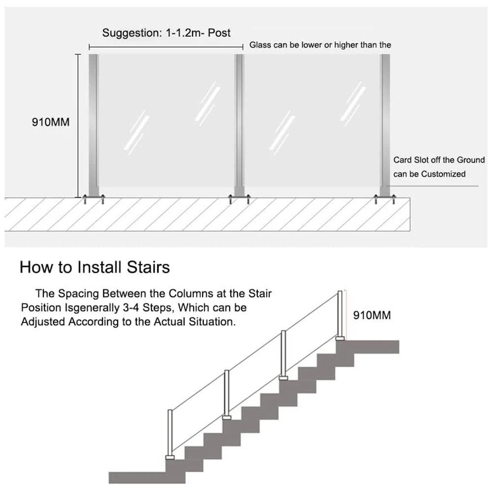 Glass Railing Post,304 Stainless Steel Railing for Railing Balcony Deck Stairs,Cannot Add Handrail