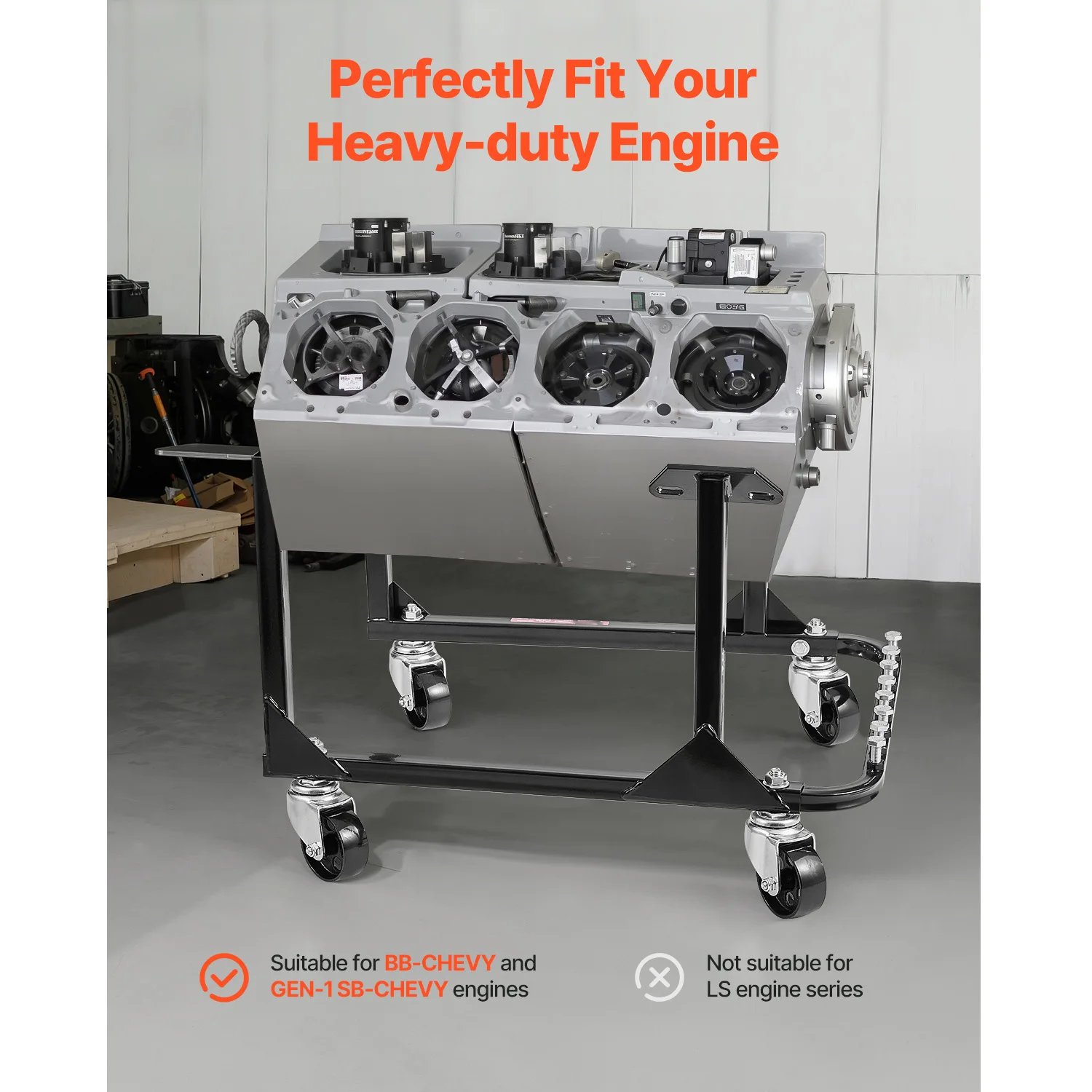 

Engine Stand 750 lbs Capacity Motor Hoist Dolly Heavy Duty Steel with 4 Swivel Casters Built-in Storage for Auto Repair Shop