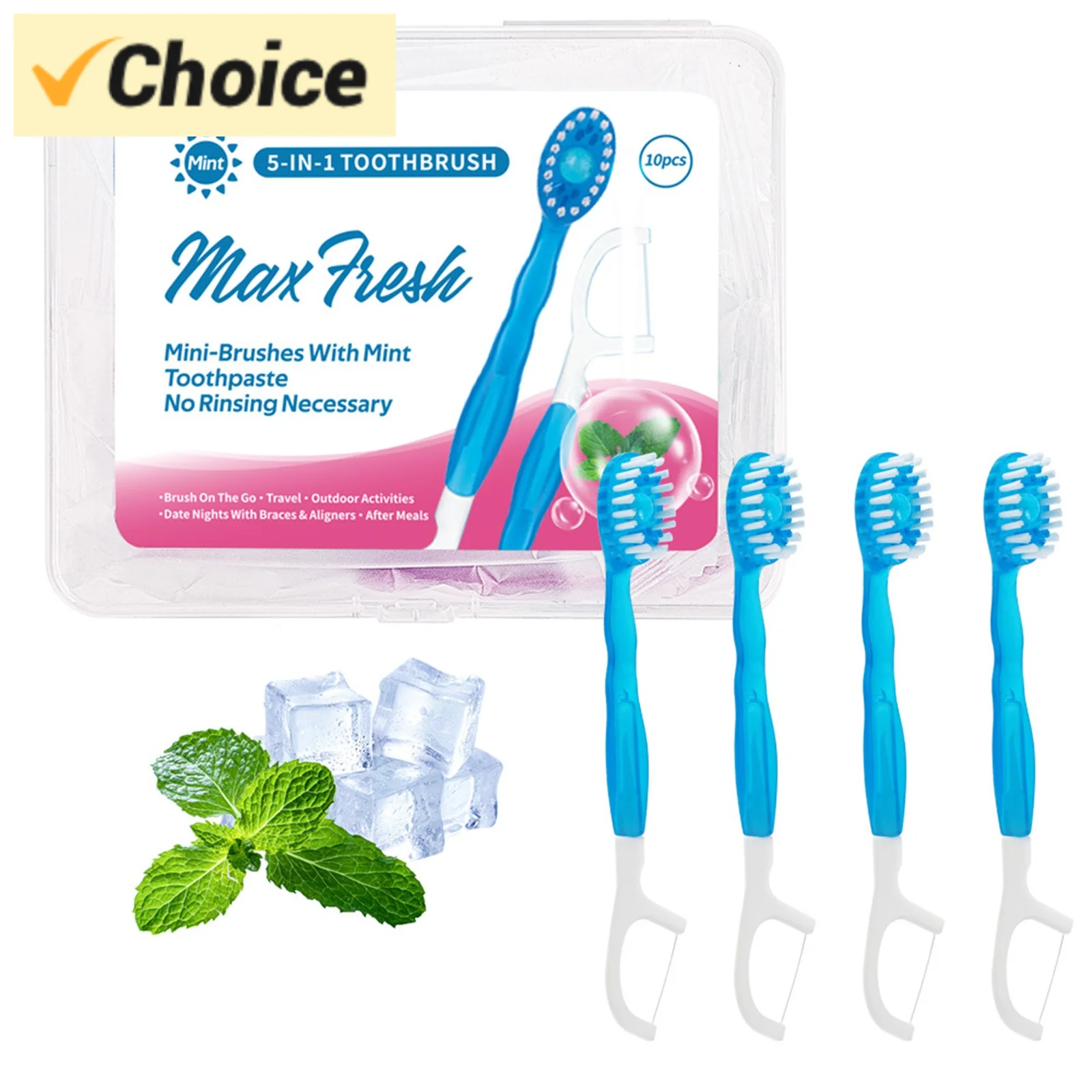 

10 шт. мини-щетки 5 в 1, одноразовые зубные щетки с нитью + выборкой + скребок для языка, мягкий дорожный набор в индивидуальной упаковке