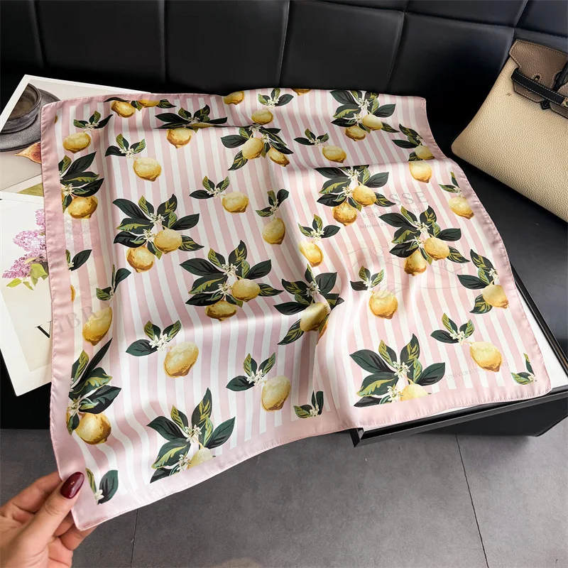 Nuevas Bandas para el Cabello de Seda con Estampado de Moda, Pañuelo de Verano con Diseño de Limón, Bandana Elegante para Mujer, Pañuelo para el Cuello, Bandas para la Cabeza, Foulard, Pañuelos Femeninos 2026