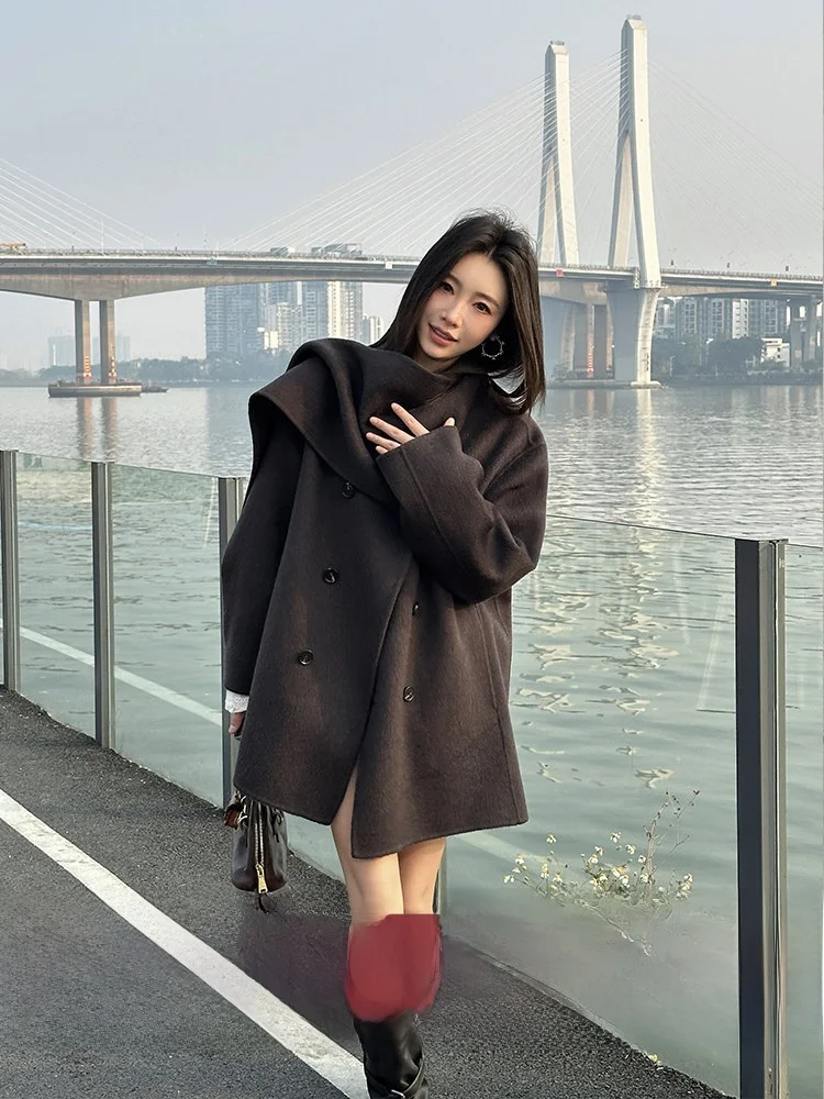 

ZQ Double-Faced Woolen Coat Premium Camphor Wood Fraance End-of-Year Special Casual Sle Pure E-commerce Exclusive