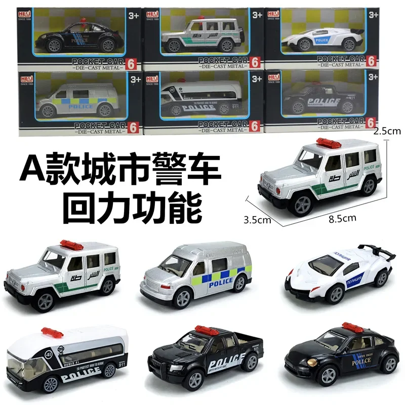 1PCS 1:60 Alloy Pull Back Police Car Model Doll Machine Toy Capsule Decoration Car Model