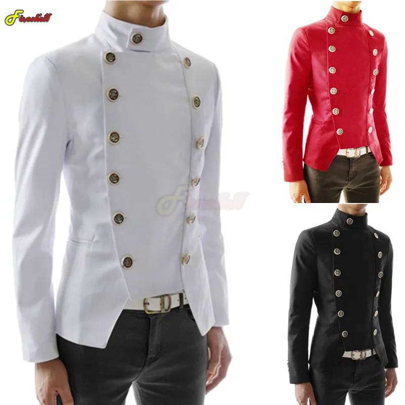 Men\'s Medieval Steampunk Slim Fit Blazers Halloween Costume Male Double Breasted Long Sleeve Nightclub Party Suit Jacket S-3XL