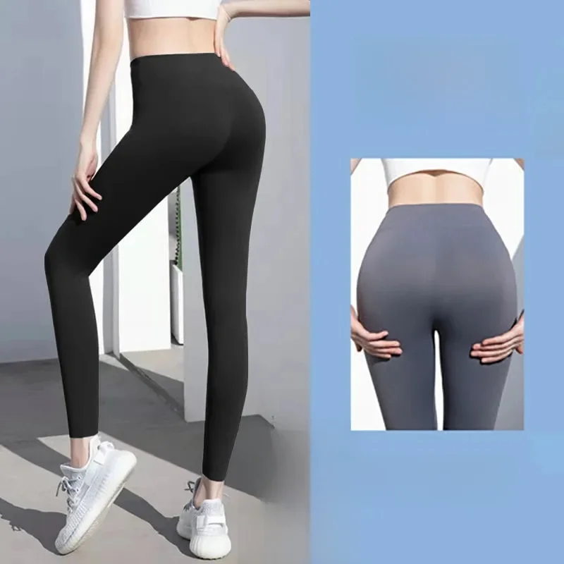 

Женские леггинсы для йоги с высокой талией, весна-лето, утягивающие, с контролем живота, однотонные, двухслойные брюки