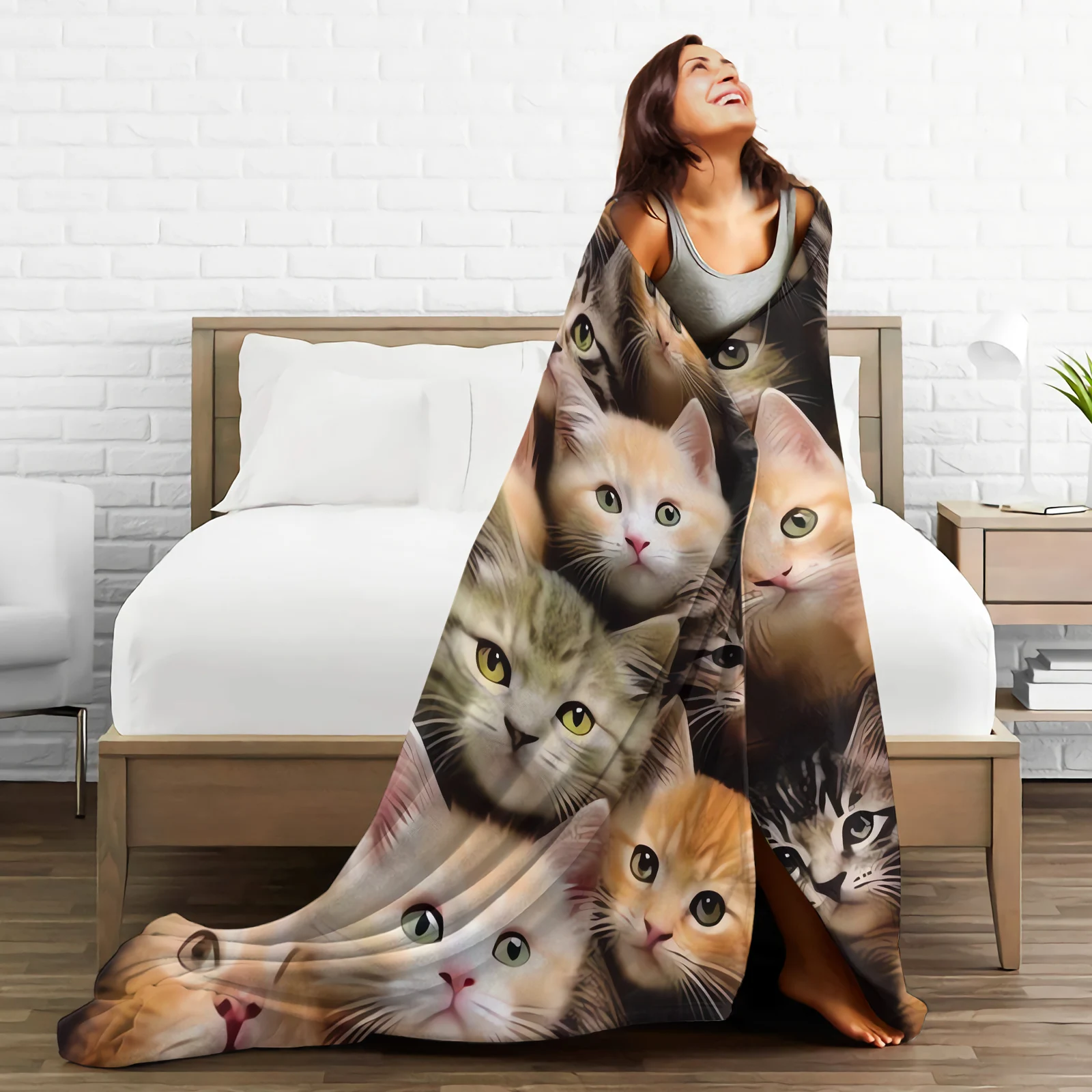 HX Animals Flannel Blankets Funny Cute Kitten Tabby 3D Printen Throw Blanket Cozy Portable Thin Nap Quilts Dropshipping