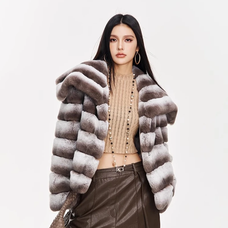 YOLANFAIRY Autumn and Winter Totoro color Imported whole leather square collar coat made of rex rabbit fur шуба женская 2025