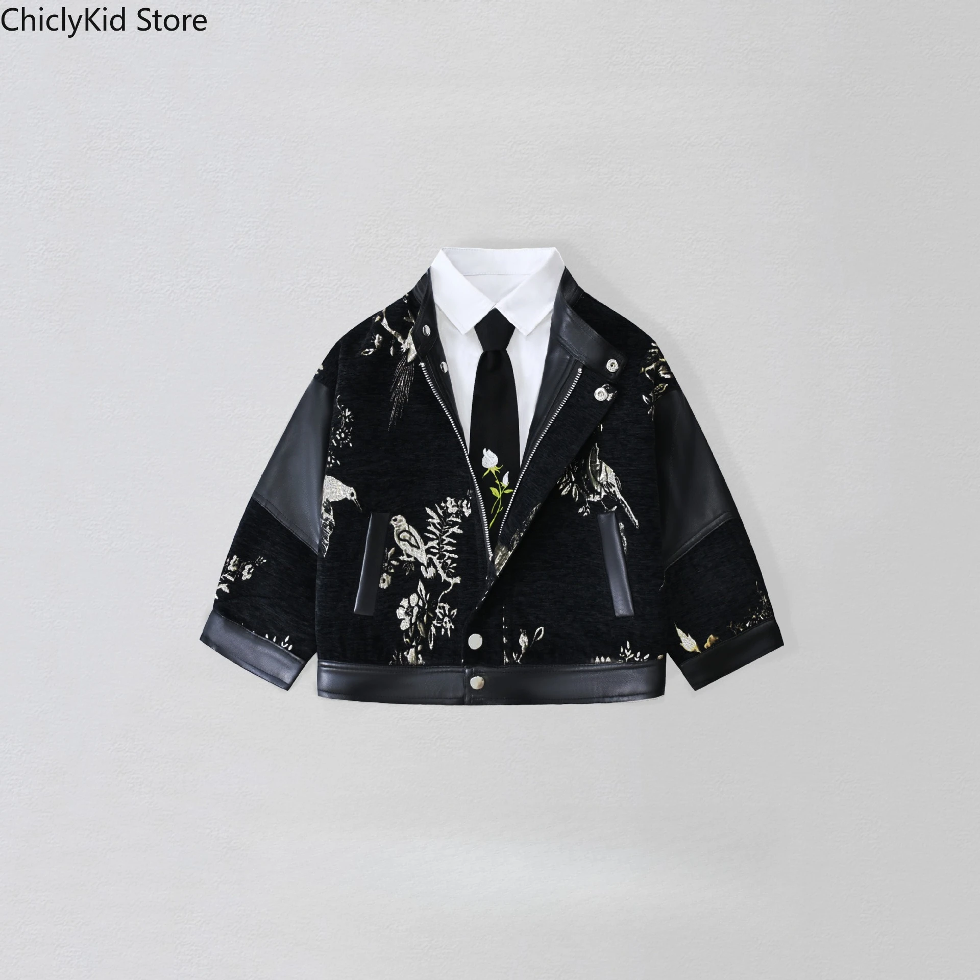 الأولاد بارد المرقعة الجلود دراجة نارية سترة الفتيات الأزياء الصينية بو معطف الأطفال ملابس خارجية طفل ربيع الخريف الملابس #2