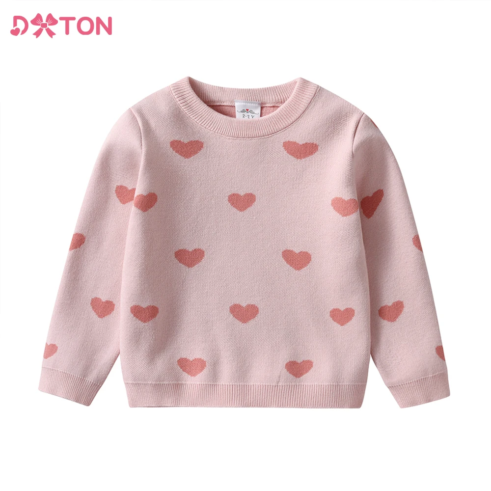 DXTON Winter Girls Clothing Knitted Kids Sweaters Heart Design Pullovers Children Winter Sweater Girls Tops Warm Outerwear 3-8Ys