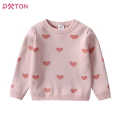 DXTON Winter Girls Clothing Knitted Kids Sweaters Heart Design Pullovers Children Winter Sweater Girls Tops Warm Outerwear 3-8Ys