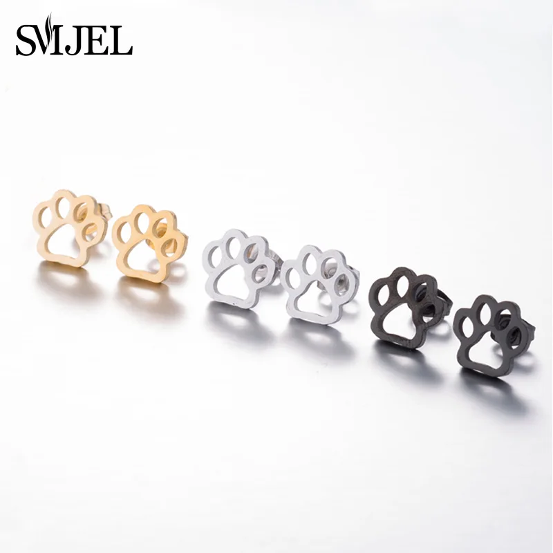 SMJEL Korean Earrings Trend 2022 Cute Butterfly Rabbit Bear Dinosaur Ear Studs for Women Stainless Steel Dog Paw Earings Animal