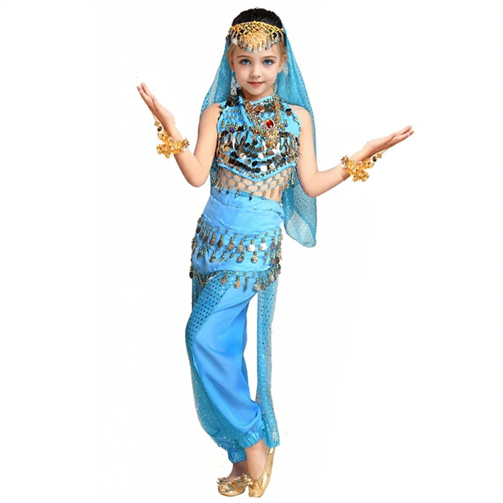 Buikdanskostuum Set Meisjes Kinderen Stage Performance Outfits Accessoires Indiase Oostelijke Bollywood Danser Competitiekleding