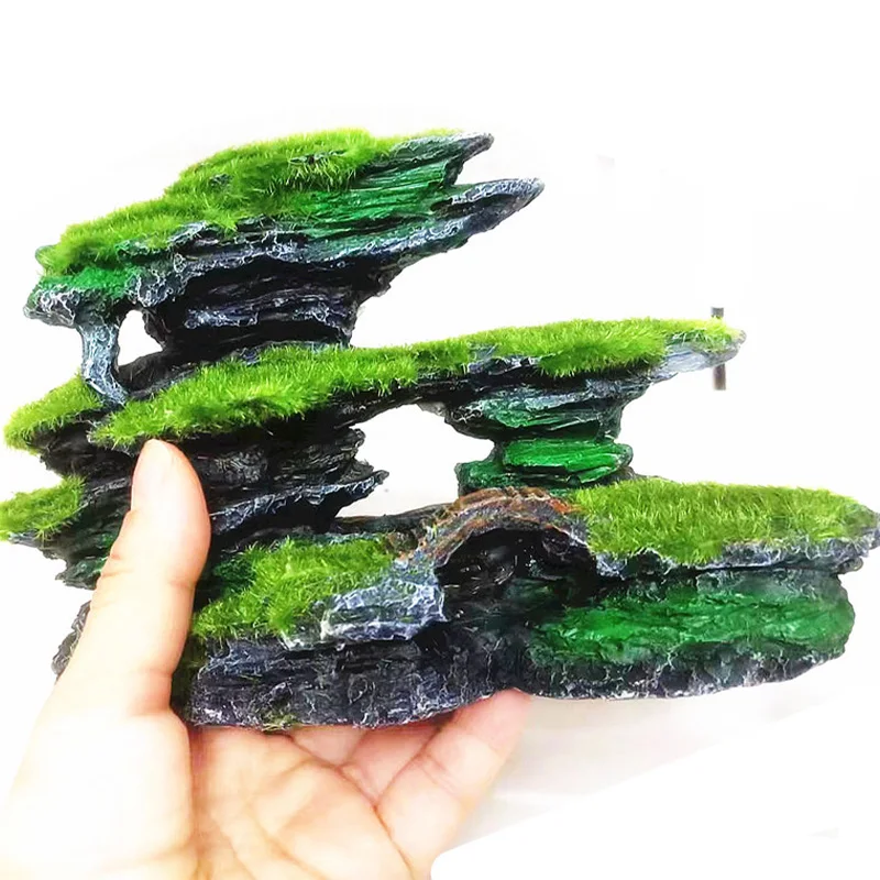 Moss Rockery Shape Fish Tank Ornaments Multifunctional Rock Cave Landscaping Decorative Betta Hide Artificial Fishbowl Decor