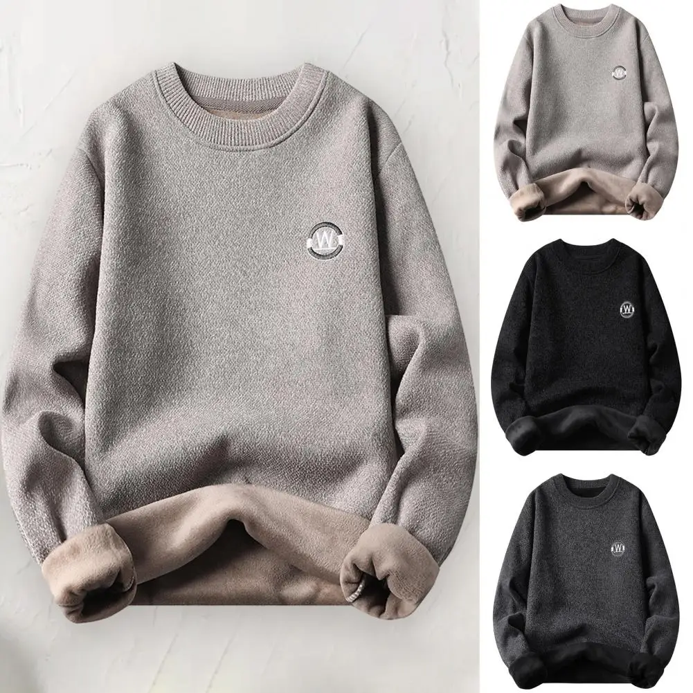 

Men Knitting Sweater Cozy Men's Winter Sweaters with Fleece Lining O-neck Knitwear Thick Long Sleeve Jumper Warm for Autumn