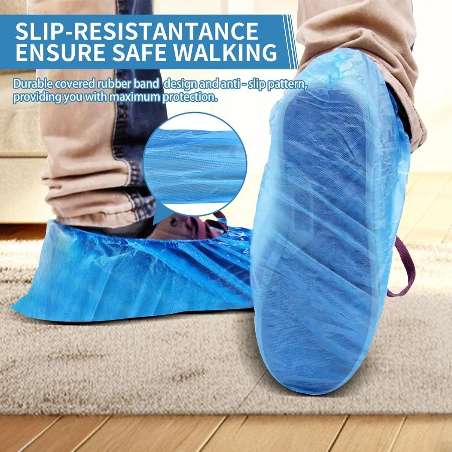 100枚入り（50ペア）使い捨て防水滑り止めシューズカバー、屋内用CPEプラスチック製フットカバー、家庭用掃除に最適