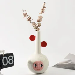 Nordic Creative Red Ear Ceramic Vase Design Human Fance Long Neck Flower Vase Dried Flower Arrangement Art Home Interior Decor