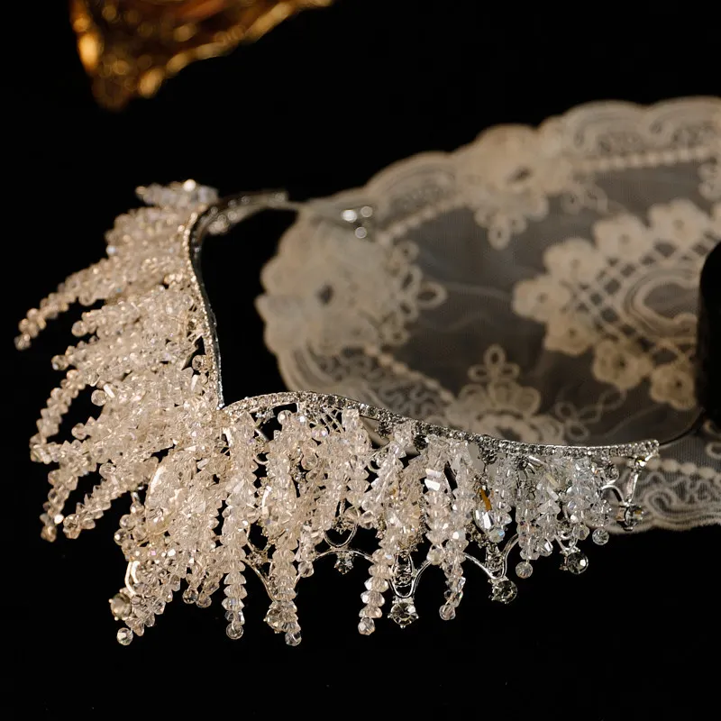 تاج الزفاف غطاء الرأس الكورية نمط الراقية أنيقة فاخرة الزفاف فستان رسمي اكسسوارات الإناث عيد ميلاد الكبار تاج