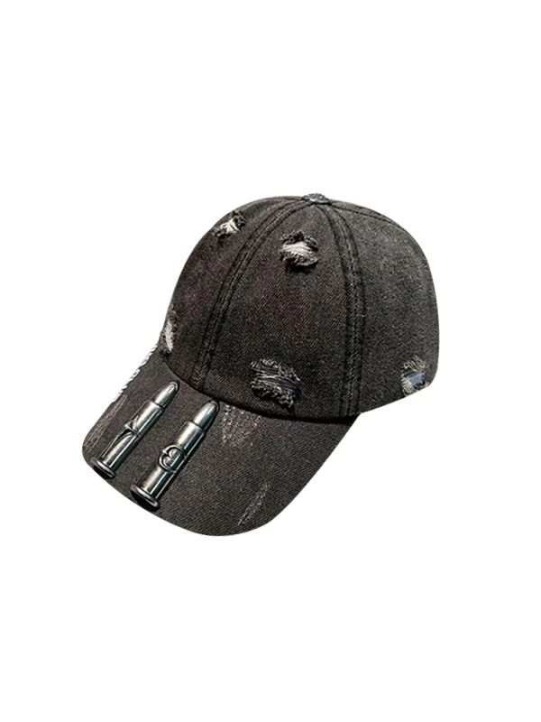

Waed Denim Baseball Cap Soft Top High Street Vintage Hole Heavy Metal Bullet ex Dubill Cap Street Sle Spring Autumn