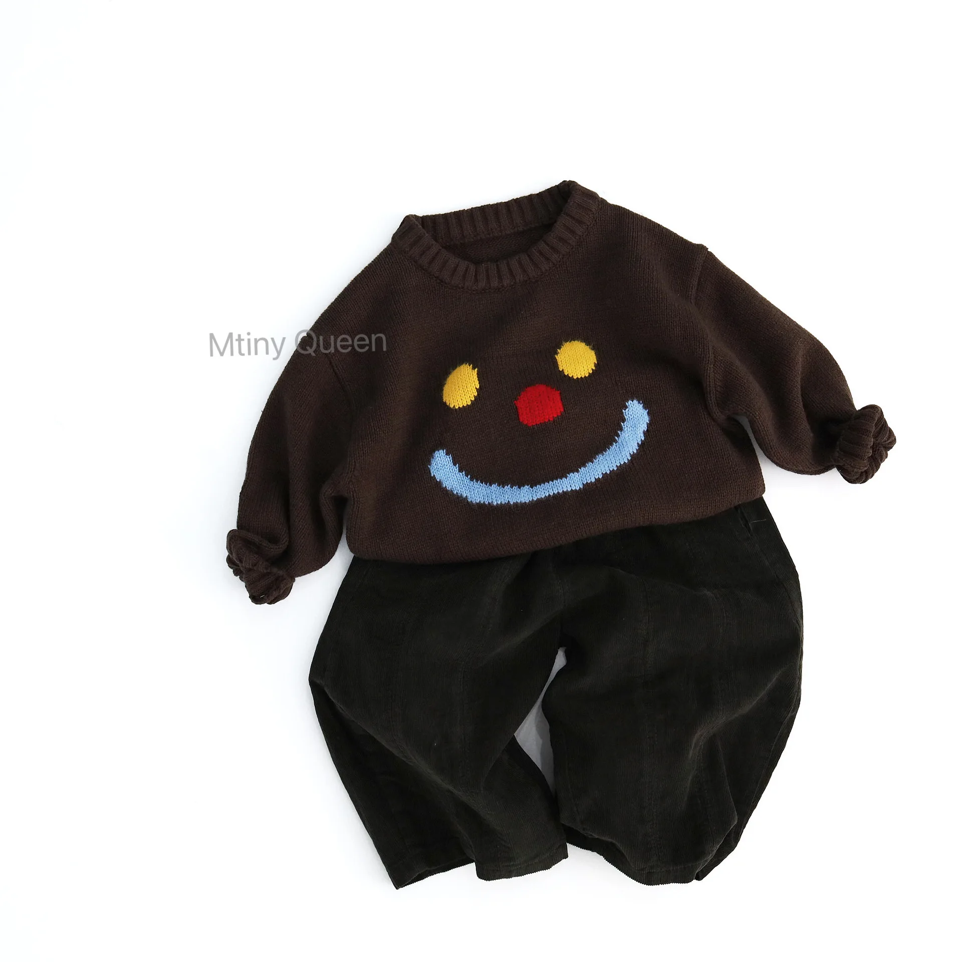 Loose Coat Solid Color Jacquard Knit Sweater Boys Children Grils Korean Loose Casual Cartoon Autumn Winter Warm Comfortable