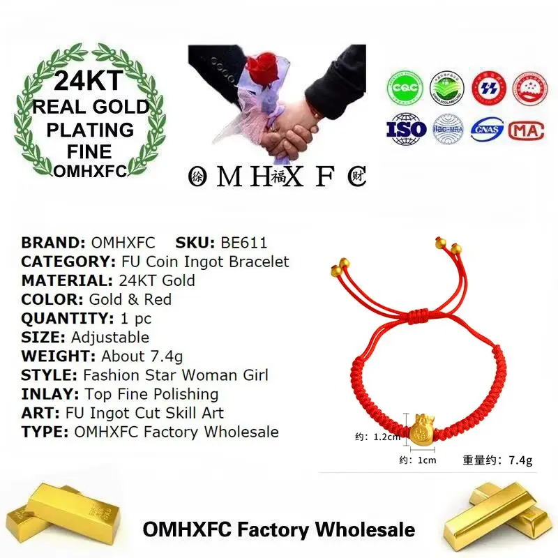 Wholesale BE611 European Fashion Fine Woman Girl Bride Mother Party Birthday Wedding Gift FU Ingot Coin 24KT Gold Red Bracelet