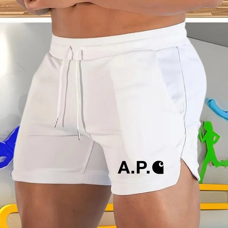 Men's Summer Natural Unprocessed Knit Running Shorts Fitness Gym Sportswear for Hiking Jogging Outdoor Sports