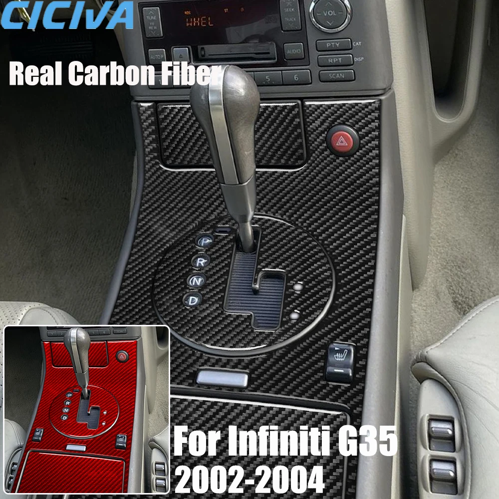 

Real Carbon Fiber Car Accessories Gear Shift Surround Set Decorative Trim Cover Soft Sticker For Infiniti G35 V35 2002 2003 2004