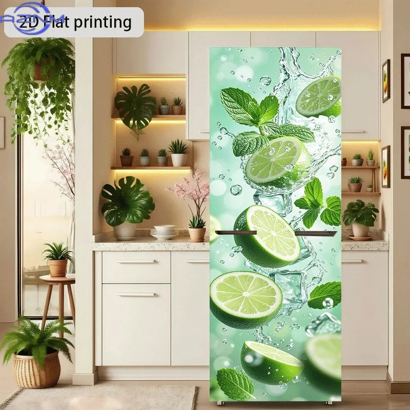 1pc of 2D Flat Printed Refrigerator Sticker, Measuring 60×180 Cm, Featuring a Refreshing Lime Mint Theme Design. It'S a Self-A