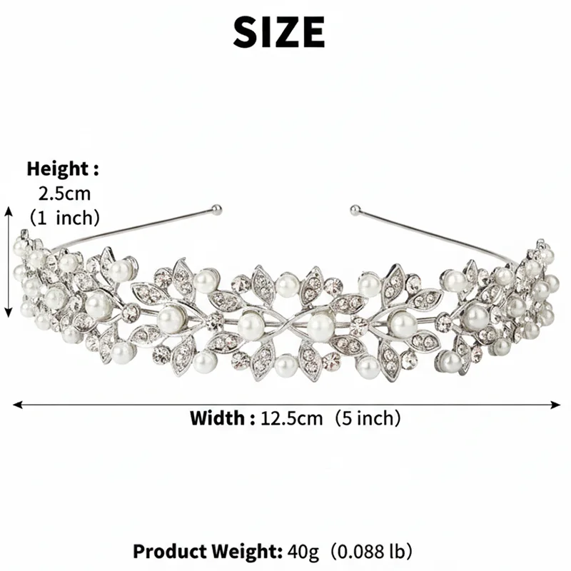 Miallo Rhinestone Pearls Crown Headband Vintage Crystal Bridal Tiaras Wedding Hair Jewelry Leaves Princess Diadem for Women